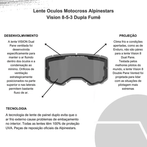 Lente Oculos Motocross Alpinestars Vision 8-5-3 Dupla Fumê