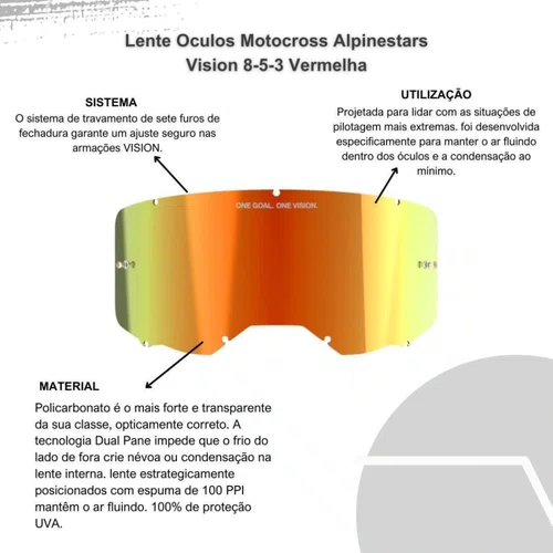 Lente Oculos Motocross Alpinestars Vision 8-5-3 Vermelha