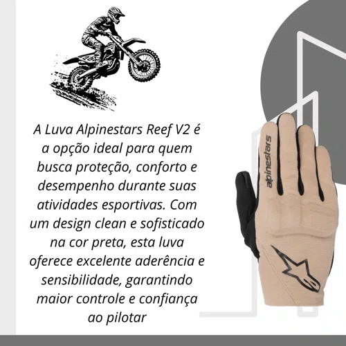 Luva Alpinestars Reef V2 cor Areia Preta Premium Original