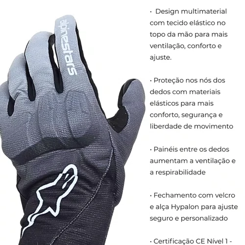 Luva Alpinestars Reef V2 Cinza Preta Branca