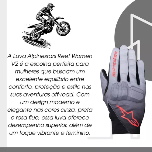 Luva Alpinestars Reef Women V2 Cinza Preta Rosa Fluo Premium