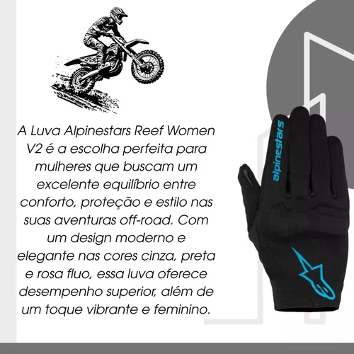 Luva Alpinestars Reef Women V2 cor Preta Azul Premium Original