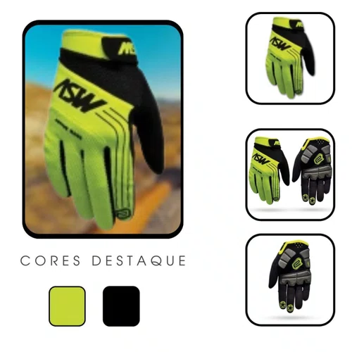 Luva Ciclismo Bike Asw Active Amarelo Fluo Preta