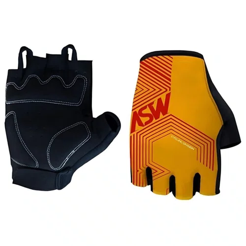 Luva Ciclismo Bike Asw Flex Polygon Meio Dedo Amarela Vermel
