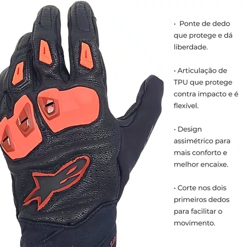 Luva Motociclista Alpinestars SP X 7 Air Preta Vermelha Fluo