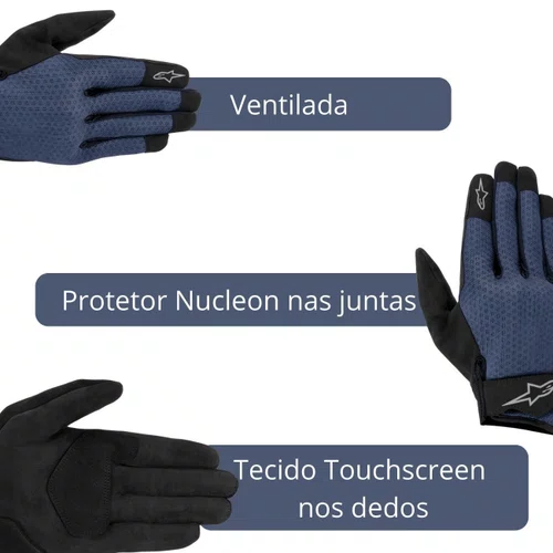 Luva Motociclista Alpinestars Stated Air Azul Escuro Preto