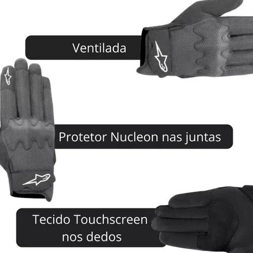 Luva Motociclista Alpinestars Stated Air Preto Prata Original