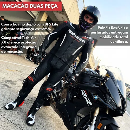 Macacão Alpinestars GP Force V2 Preto Branco Vermelho 2 Pçs
