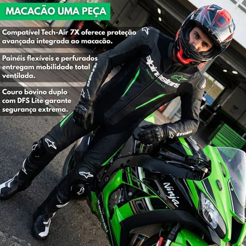 Macacão Alpinestars GP Force V2 Preto Verde 1 Peça