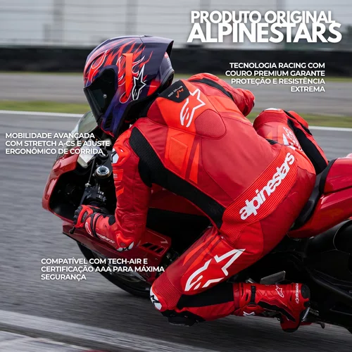 Macacão Alpinestars Gp Plus V4 Sprint 1PC Vermelho Fluo Branco