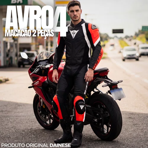 Macacão Dainese Avro 4 Preto Vermelho Branco 2 Peças