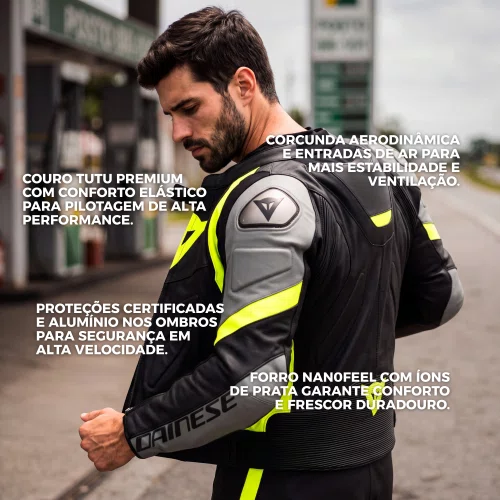 Macacão Dainese Avro 4 Preto Cinza Amarelo 2 Peças