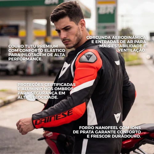 Macacão Dainese Avro 4 Preto Vermelho Branco 2 Peças
