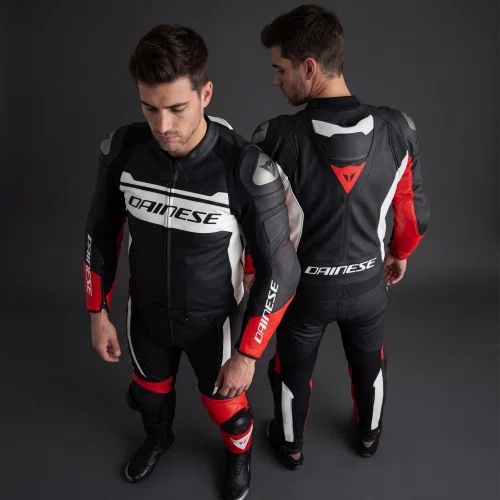 Macacão Dainese Mistel Preto Branco Vermelho 2 Peças