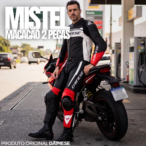Macacão Dainese Mistel Preto Branco Vermelho 2 Peças