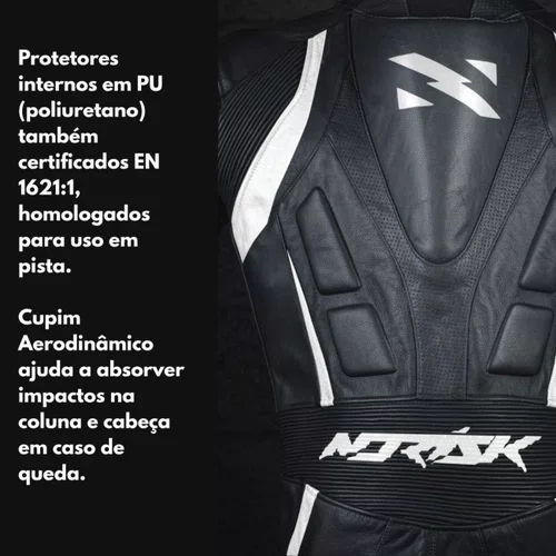 Macacão Norisk Ss Preto Branco 1 Peça Racing