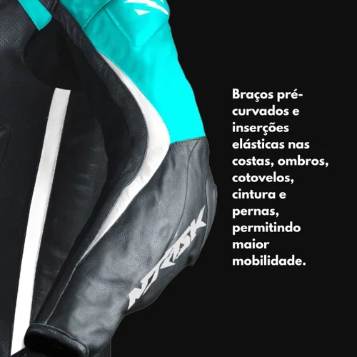 Macacão Norisk Ss Preto Branco Azul 1 Peça Racing