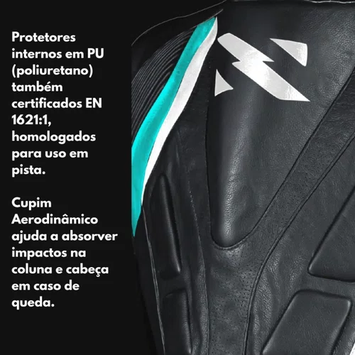 Macacão Norisk Ss Preto Branco Azul 1 Peça Racing
