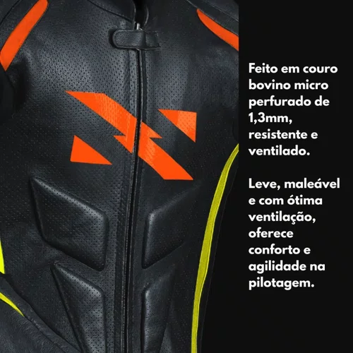 Macacão Norisk Ss Preto Laranja Fluo Amarelo 1 Peça Racing