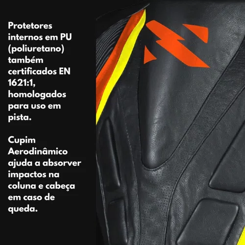 Macacão Norisk Ss Preto Laranja Fluo Amarelo 1 Peça Racing