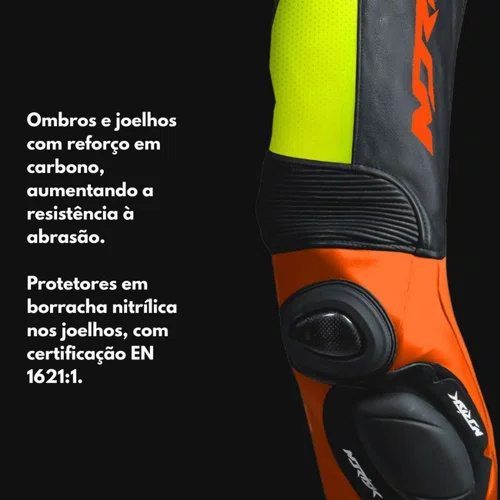Macacão Norisk Ss Preto Laranja Fluo Amarelo 1 Peça Racing