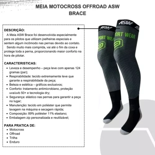 Meião Meia Asw Brace Frontier Motocross Enduro Trilha