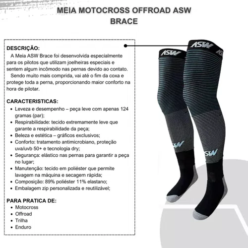 Meião Meia Asw Brace Stripes Motocross Enduro Triha