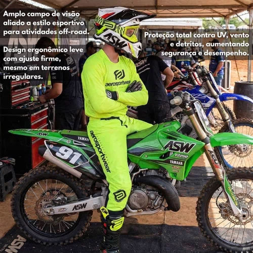 Oculos Motocross Asw A4 Domino Preto Amarelo Fluo