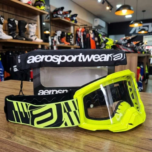 Oculos Motocross Asw A4 Domino Preto Amarelo Fluo
