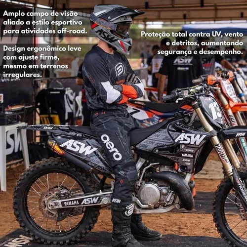 Oculos Motocross Asw A4 Karma Preto Dourado