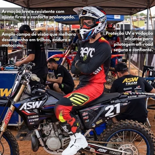 Oculos Motocross Asw A5 Elysium Preto Vermelho Amarelo Fluo