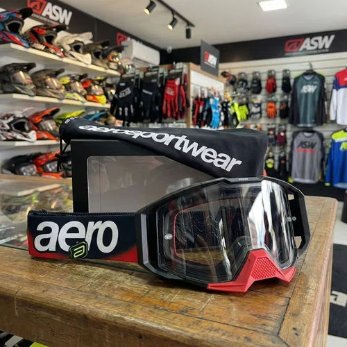 Oculos Motocross Asw A5 Elysium Preto Vermelho Amarelo Fluo