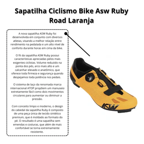 Sapatilha Ciclismo Bike Asw Ruby Road Laranja