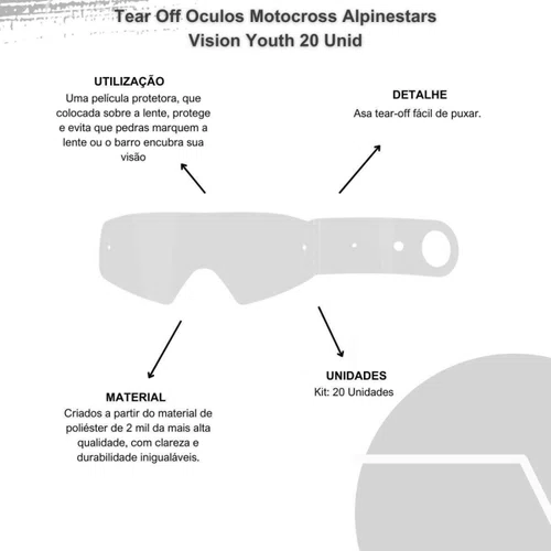 Tear Off Oculos Motocross Alpinestars Vision Youth 20 Unid