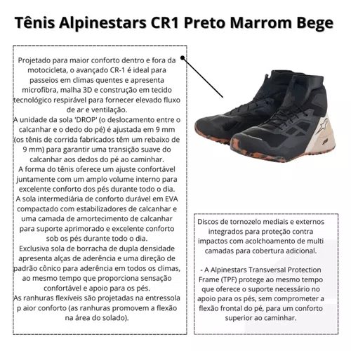 Tênis Alpinestars CR 1 Preto Marrom Bege