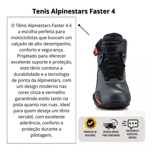 Tenis Alpinestars Faster 4 Cinza Claro Vermelho