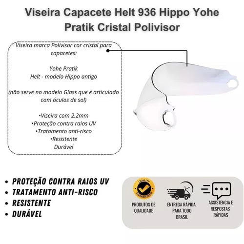 Viseira Capacete Helt 936 Hippo Yohe Pratik Cristal Polivisor