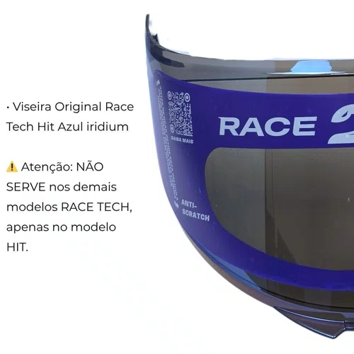 Viseira Capacete Race Tech Hit Azul Iridium