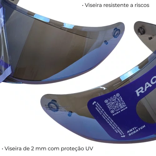 Viseira Capacete Race Tech Hit Azul Iridium