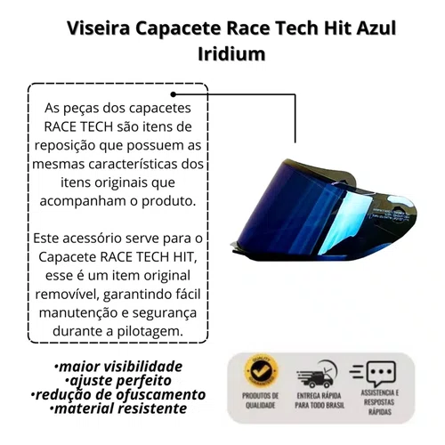 Viseira Capacete Race Tech Hit Azul Iridium