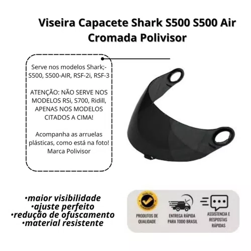 Viseira capacete shark S500 Air Rsf21 Rsf3 Polivisor Fumê