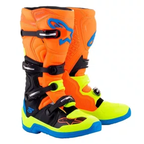 Bota Off Road Alpinestars Tech 5 Laranja Fluo Azul Amarela Fluo