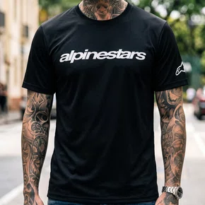 Camiseta Alpinestars Linear Wordmark 2.0 Preto Branco Original