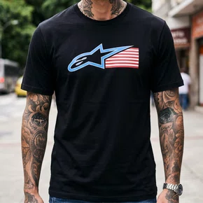 Camiseta Alpinestars Racing USA Preto Original Manga Curta