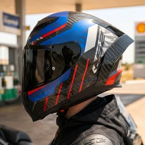 Capacete Fechado Ls2 FF807 Dragon Carbon Trax Azul Vermelho