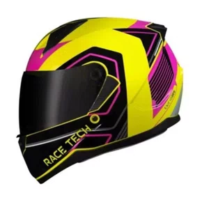 Capacete Fechado Race Tech Sector Exilio HV Amarelo Rosa Neon Preto