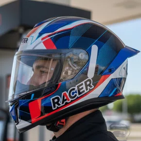 Capacete Fechado Racer1 Rc1 Icone Azul Branco Vermelho