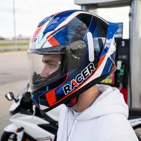 Capacete Fechado Racer1 Rc1 Icone Azul Branco Vermelho