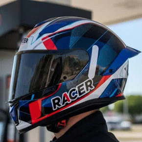 Capacete Fechado Racer1 Rc1 Icone Azul Branco Vermelho Mais Viseira Rc1 Fume