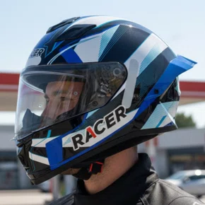 Capacete Fechado Racer1 Rc1 Icone Branco Preto Azul